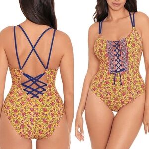 Skinny Dippers One Piece Jelly Beans Suga Babe Lace Up, Bumble, Size XL, NWOT